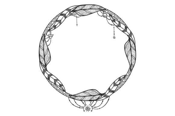 Boho Feathers Circle. Ethnic Decorative Graphics