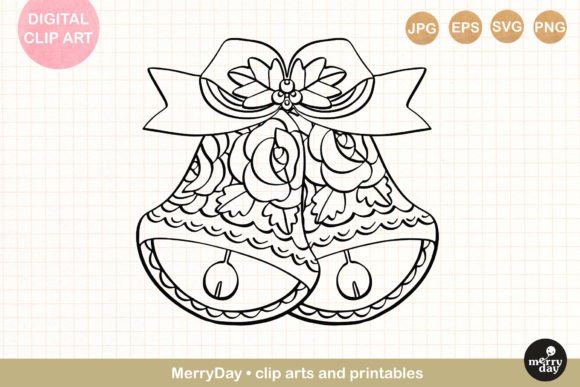 Decorative Bells Ornament Line Art Graphics