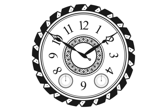 Decorative Clock Black Drawing. Time Wat Graphics