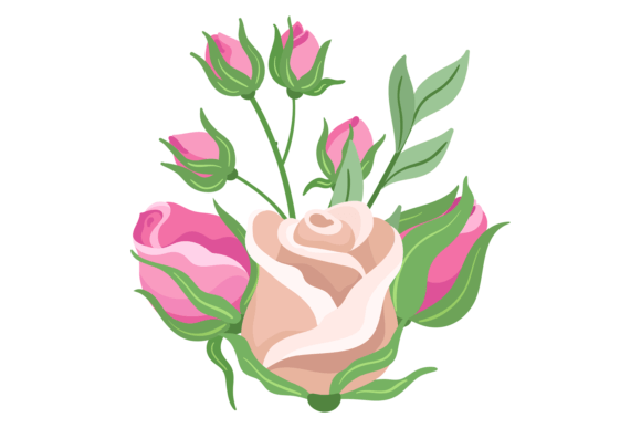 Decorative Flowers. Pink Rose Buds. Graphics & Illustrations