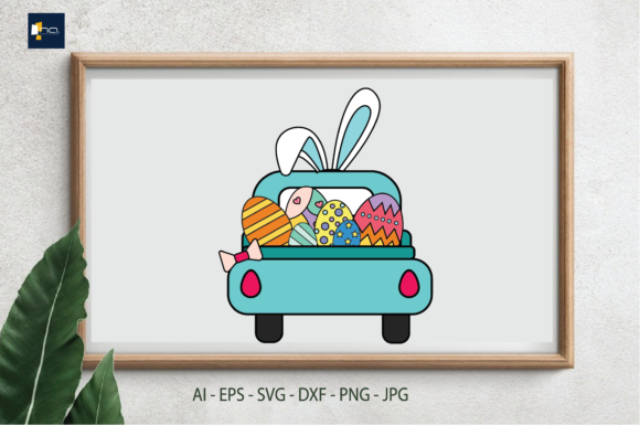 Easter a Car Carrying Decorative Eggs Graphics
