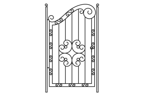 Fence Door in Ornate Decorative Iron for Graphics