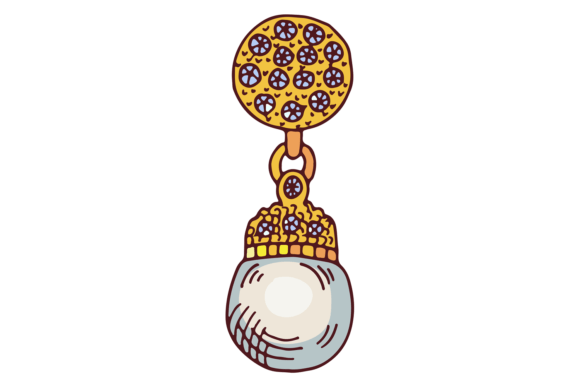 Pearl Earring. Decorative Romantic Golde Graphics