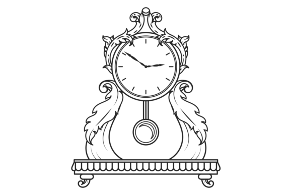 Vintage Table Clock. Decorative Graphics